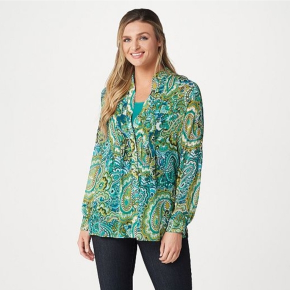 Susan Graver Tops - Susan Graver Crinkled Sheer Chiffon Printed Tunic with Knit Tank
